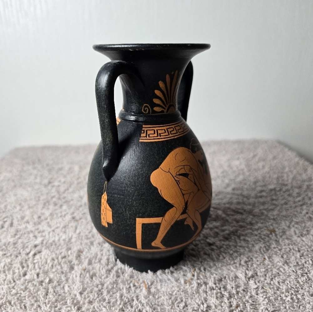 Vintage Greek Black and Orange Vase - Picture 7 of 10